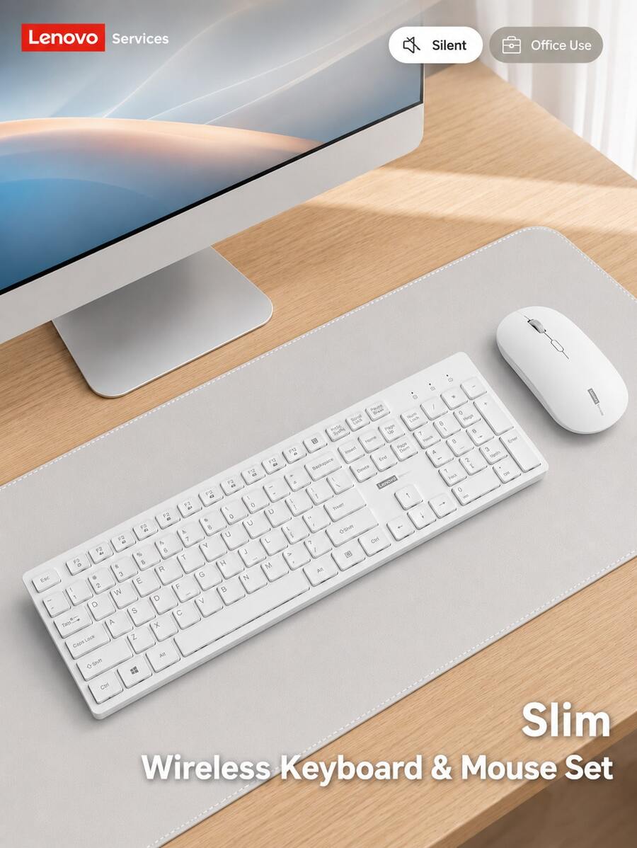 Lenovo Wireless Keyboard Mouse Combo 2.4G USB Receiver Plug and Play Full-Size Numeric Keyboard Comfortable Grip Mouse Untuk Komputer Rumah dan Kantor - View 1