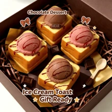 Realistic Ice Cream Toast Squishy Slow Rebound Soft Rubber Stress Relief Toy, Cute Model Desktop Decoration, Creative Stress Relief Gift - Multicolor - View 2