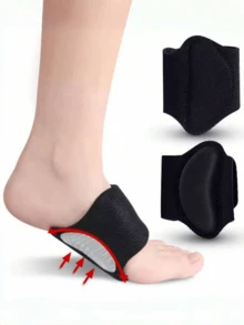 QKC 1 Pair Unisex Arch Support Insoles For High Arches, With Half-Size Arch Pads To Relieve Heel Fatigue - Black - View 3