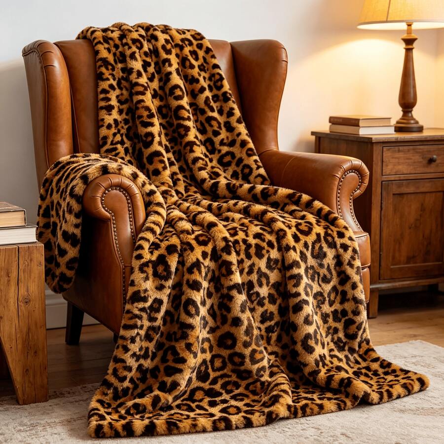 1PC Vintage Leopard Print Plush Blanket Home Sofa Decor Throw Blanket Bedroom Living Room Leisure Nap Blanket - Multicolor - View 1