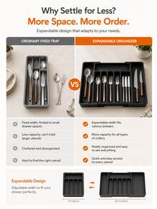 1pc Expandable Cutlery Drawer Organizer, Utensil Tray, Fork And Kitchen Utensil Storage Rack, Adjustable Divider Kitchen Organizer, PP Material, Suitable For Spoons, Forks, Knives - Multicolor - View 8