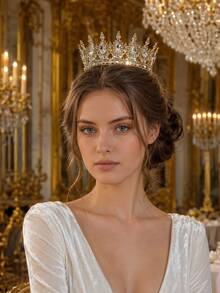 Sparkling Clear Crystal Full Crown, High-Quality Silver Tone Bridal Tiara For Special Occasions - Multicolor - View 4