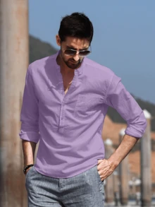 NITAGUT Men's Casual Breathable Long Sleeve Shirt, For Fall - Violet Purple - View 2