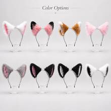 1pc Fluffy Faux Fur Cat Fox Ear Headband Multi Color Cosplay Party Costume Hair Accessory,Halloween - Multicolor - View 4