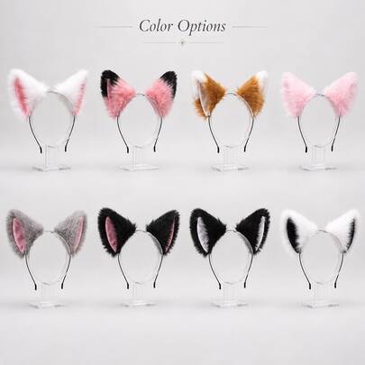 1pc Fluffy Faux Fur Cat Fox Ear Headband Multi Color Cosplay Party Costume Hair Accessory Halloween