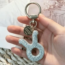 1pc Rhinestone Zodiac Sign Keychain, Silver Astrology Bag Charm, Minimalist Horoscope Pendant Key Ring For Women, Birthday Graduation Holiday Gift - White - View 12
