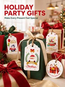 80pcs Christmas Gift Tags Festive Hanging Labels Holiday Gift Wrap Accessories Vintage Style Present Decoration For Christmas Party Gift Packaging Supplies - Multicolor - View 2