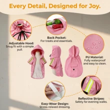Portable Reflective Dog Raincoat With Waterproof Hood, Suitable For Outdoor Use - Mauve Purple - View 2