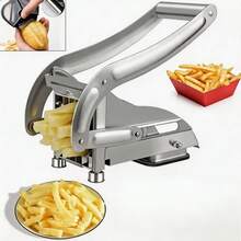 1 buah Alat Pengiris Kentang, Sayuran/Kentang Goreng dari Baja Tahan Karat, dengan Alas Hisap Anti Selip, Termasuk Pisau Pengganti - Abu-abu silver - View 1