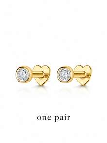 AnlaScheer 1pc 925 Sterling Silver Round Bezel Flat Back Helix Cartilage Piercing Earring, Women's Engagement Wedding Bridal Jewelry - Gold - View 16