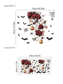 Miếng dán tường treo Halloween phong cách Gothic, họa tiết hoa tối màu, đầu lâu, hũ thủy tinh, hoa hồng, quả thông, bí ngô, dơi, nhện, tự dính, có thể tháo rời, chống nước, chất liệu PVC, dùng trang trí lối vào, phòng khách, cửa, cửa sổ, không khí tiệc tùng - Hình dán tường - Xem 13