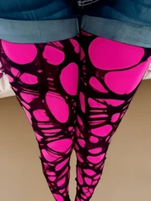 1 Set Women's Gothic Style Hollow Out & Solid Color Tights Set, Unique Style, Plus Size, Rainbow Color, Women's Long Stockings - Multicolor - View 6
