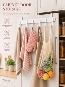 1pc Over-The-Door Hook Rack, Multi-Function Storage Hooks, 6 Hooks Over-The-Door Hook, For Hanging Clothes, Towels, Suitable For Bathroom, Kitchen Cabinet Doors, Max Thickness 2.2cm - Multicolor - View 9