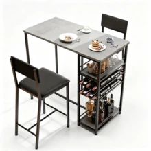 Space-Saving Industrial Dining Table Set For 2 – Upholstered Chairs, Metal Frame, Open Storage Shelves, Integrated Glass Holder – Counter Height For Restaurants, Cafés, Small Apartments - Grey - View 8