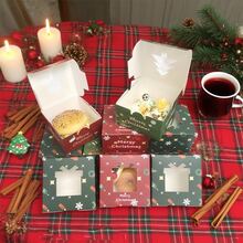 5pcs Christmas 4*4*2.5 Inch Cake Boxes With Christmas Tree, Bell, Gift Transparent Window, Wedding Party, Graduation Party Gift Packaging Boxes, Suitable For Christmas Candy, Apple Dessert Packaging - Multicolor - View 4
