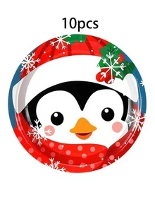 10pcs/60pcs Christmas Paper Plates 7 Inch,Cute Cartoon Xmas Character Dessert Plates With Santa,Snowman,Penguin,Bear,Elf & Nutcracker Pattern,Holiday Tableware For Christmas Party,Winter Festive Dinner Decor Supplies - Multicolor - View 11