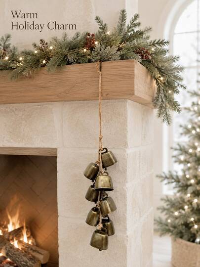 8pcs Vintage Metal Bell Decorations, Antique Bronze Color, Hand-Tied Natural Jute Rope, Suitable For Christmas Fireplace Wreath Decoration, Wall Hanging, Christmas Party And Indoor/Outdoor Winter Holiday Home Decor