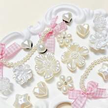18pcs Pink Bow Flower Pearl Chain Shoe Charms, DIY Decorative Accessories For Clogs With Holes, Perfect Birthday Party Holiday Gift Choice - Baby Pink - View 8
