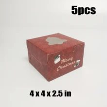 5pcs Christmas 4*4*2.5 Inch Cake Boxes With Christmas Tree, Bell, Gift Transparent Window, Wedding Party, Graduation Party Gift Packaging Boxes, Suitable For Christmas Candy, Apple Dessert Packaging - Multicolor - View 11