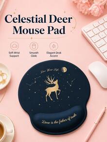 1pc Starry Deer Pattern Wrist Support Mouse Pad Set, Ergonomic Soft Memory Foam Mouse Pad And Keyboard Wrist Rest, Non-Slip Office Gaming Desktop Accessories - Multiple Styles - View 6
