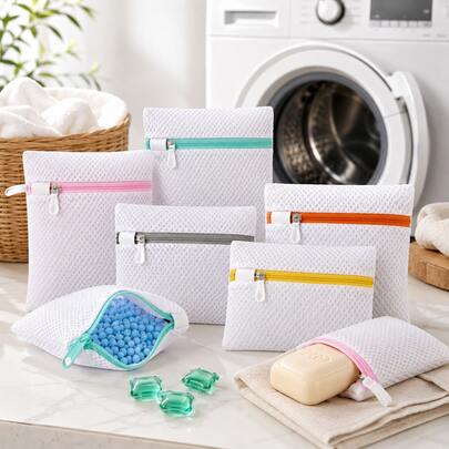 1/3/5pcs Mini Laundry Bag Set For Washing Machine, Polyester Mesh Material, With Secure Zipper Closure, Transparent Design, Suitable For Laundry Beads, Fragrance Beads, Magnesium Ion Soak Bags And Salad Ingredients, , Convenient Storage