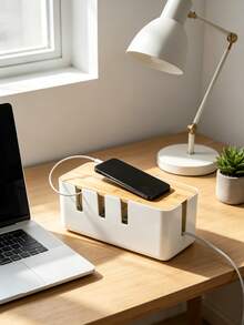 Bamboo Wood Cable Management Box, Can Hide Power Strips, Chargers And Data Cables, Large Capacity Compatible With Most Power Strips, Multiple Cable Outlets For Organized Wiring, Detachable Lid For Dust Protection, Minimalist Versatile For Multiple Scenarios - Multiple Styles - View 1
