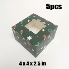 5pcs Christmas 4*4*2.5 Inch Cake Boxes With Christmas Tree, Bell, Gift Transparent Window, Wedding Party, Graduation Party Gift Packaging Boxes, Suitable For Christmas Candy, Apple Dessert Packaging - Multicolor - View 10