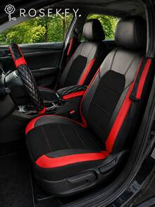 13/4pcs Universal Car Seat Covers - Black PU Leather & Breathable Mesh Seat Protector, Includes Steering Wheel Cover, Armrest Pad And Shoulder Strap Cover - Fine 3D - View 1