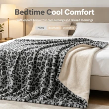 Grey Leopard Print Thickened Flannel Blanket, Skin-Friendly Soft No Shedding, Sofa Bedroom Throw Blanket, Cool Style Home Decor Blanket - Multicolor - View 5