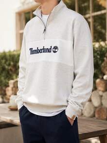 Timberland Men's Half-Zip Sweatshirt MEDIUM GREY HEA, FQ Stand Collar Half-Zip Color-Block Sports Outdoor Pullover A6J2F052 - White Gray - View 4