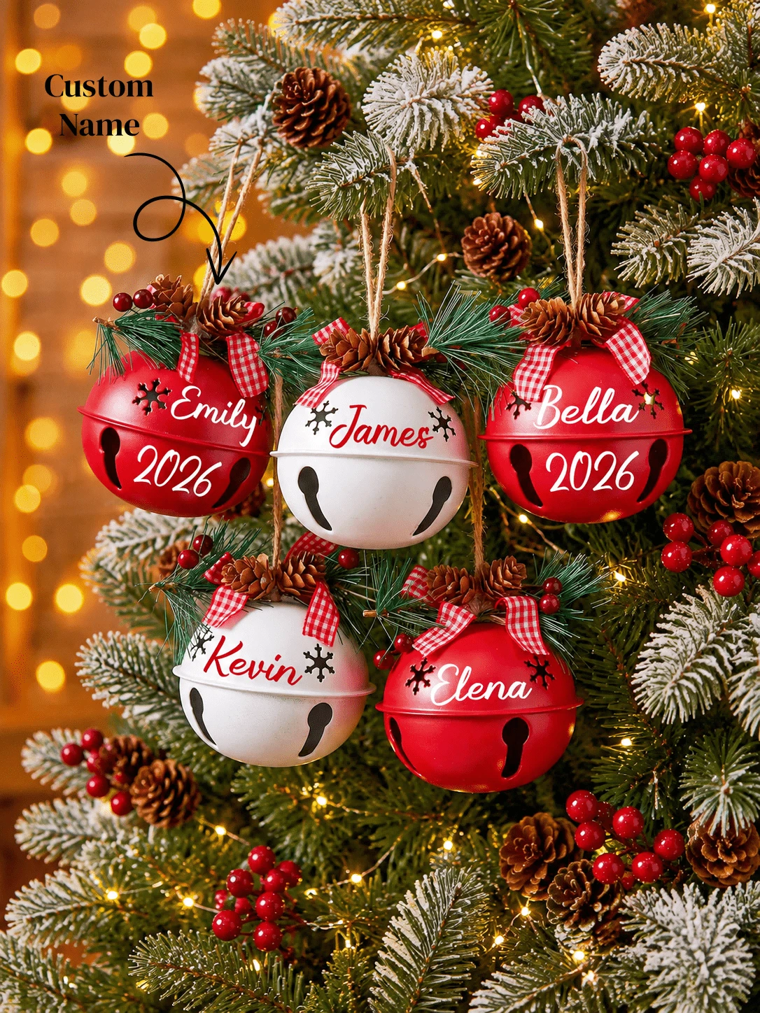 Personalized Christmas Baubles,Custom Jingle Bell,Christmas Tree Ornament,Christmas Decor,Holiday Decor,Christmas Gift,Holiday Gifts - Multicolor - View 1