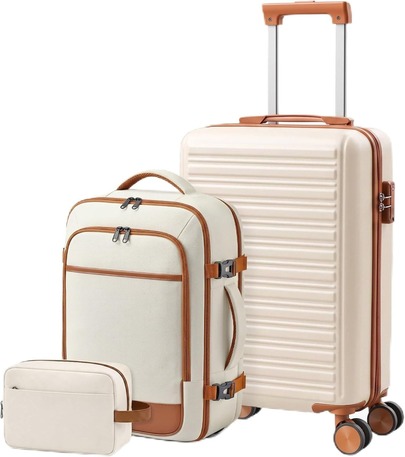 Sweetcrispy 3 Piece Luggage Set, 20in Carry On Suitcase With Backpack Lightweight, Spinner Wheels, Durable Hardside With TSA Lock