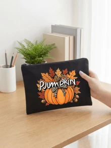 Fall Pumpkin Maple Leaf Print Cosmetic Bag, Zipper Makeup Pouch, Portable Toiletry Storage Bag, Autumn Thanksgiving Holiday Gift For Women, Travel Daily Use - Multicolor - View 8