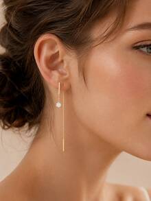 GLIMMER GI 1 Pair Fashion S925 Sterling Silver Tassel Earrings With Synthetic Zirconia Inlay, Elegant Minimalist Niche Design For Women, Hypoallergenic Pure Silver Earline For Daily Wear/Vacation/Valentine's Day/Birthday/Mother's Day Gift, Suitable For Women's Ear Piercing [Gift Box Included] - Gold - View 7