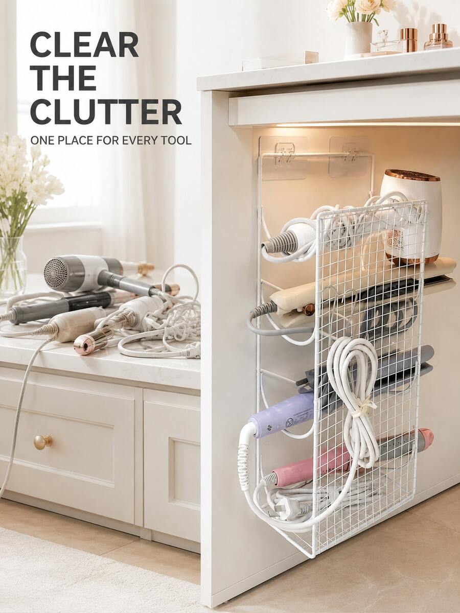 Multi Layer Storage Rack, No Drilling For Hanging, Insulated Hair Dryer Straight Clamp, Suitable For Dressing Table Use, Home Decoration,Spring,Summer,Autumn,Winter,And Winter Bathroom Accessories Bathroom Storage Organiser Room Decor Storage Bedroom