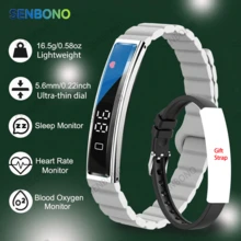 SENBONO 新款時尚智能手環，配備心率監測、血氧監測、睡眠監測、多種運動模式、計步功能，優雅不鏽鋼錶殼，搖晃拍照，IPX8 (5ATM) 防水，適合游泳，輕量且時尚，男女通用，兼容手機 - 情人節禮物，送給女性或男性的完美禮物 - 彩色 - 查看 12