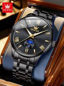 OLEVS 3638 Men Watch Original Quartz Watch Stainless Steel Waterproof Luminous Large Dial Day Date Watches Luxury Men Box Reloi - Black - View 2