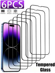 6pcs Full Coverage Screen Protector, Compatible With IPhone 17 Pro Max 16 Pro Max 15 Pro Max 16Plus 15Plus 14 13 12 11 Pro Max 13Mini 12Mini Xs Max XR 8 7 6 8Plus 7Plus 6Plus Se3 Se2, Black Edge Tempered Glass Film, Compatible With Phone Case, High Definition Transparent - Clear - View 45