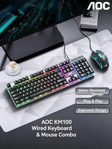 AOC Kombo Keyboard & Mouse Gaming KM100, Mouse Gaming Profesional + Keyboard dengan Sensasi Mekanik, Sistem Lampu Latar Dinamis, Desain Ergonomis, Pasang & Mainkan Tanpa Driver - View 3