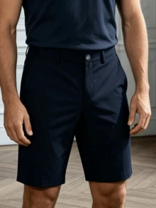 Men's Classic Fashion Design Shorts With Button, Low Stretch Detail Design, Suitable For Summer Sports Occasions - Navy Blue - View 1