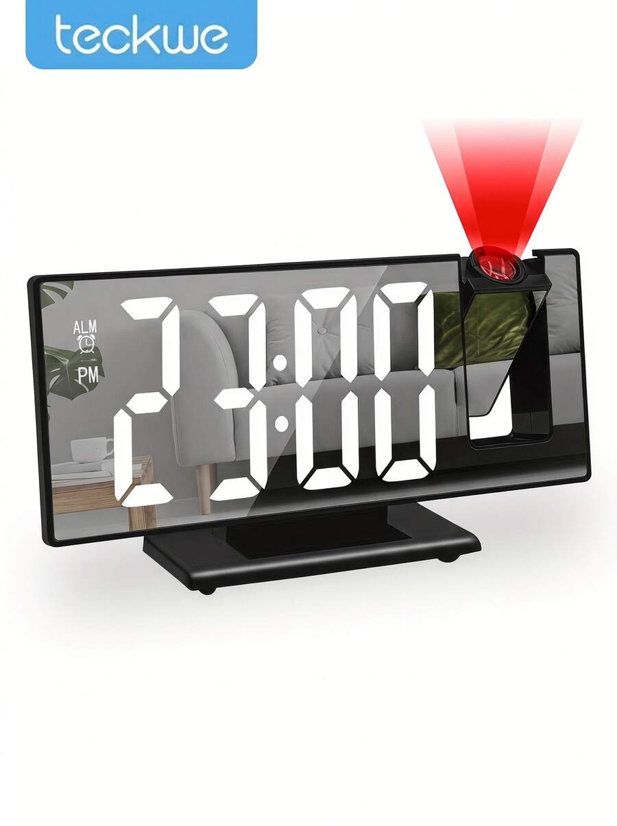 Teckwe Adjustable LED Projection Alarm Clock Featuring A 12/24 Hour Temperature Display And A Mirror Design, Powered By USB, Suitable For A Bedroom, Home Office, Living Room Decor - multicolor - View 1