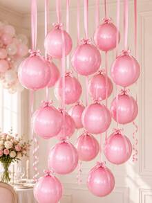 20/10pcs 18-Inch Pink 4D Balloons With Pink Polyester Ribbons And Packaging Paper. Portable, Suitable For Indoor Decoration, Party Decoration, Wedding Decoration And Family Gatherings. - Pink - View 11