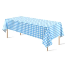 Set Of 1/6/12 - 137*274 Cm Light Blue And White Checkered Plastic Tablecloth, Decorative Disposable Checkered Tablecloth, Rectangular Tablecloth For Parties, Picnics, Farm, Birthdays, And Weddings - Light Blue - View 8