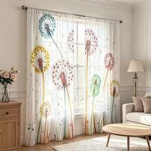 2pcs Modern Minimalist Colorful Dandelion Pattern Sheer Curtains, Suitable For All Seasons, Machine Washable, For Living Room, Bedroom, Study, Dining Room And Balcony, Home Decor - Multicolor - View 7