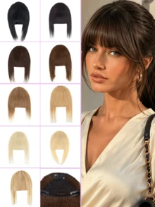 Real Hair Clip-In Bangs, Invisible Lightweight Airy Bangs With Temple Trim, Suitable For Women, Natural Daily Office Style, Compatible With Multiple Hair Types And Skin Tones, Dark Brown Seamless Thickening Bangs Hairband, Instant Voluminous Styling Transformation - Multicolor - View 6