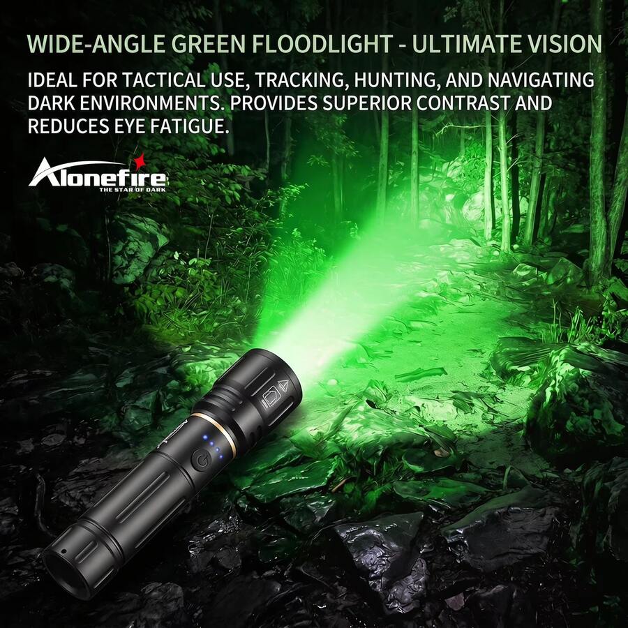 Green LED Flashlight Zoomable High Power Torch, Aluminum Alloy Handheld Light, USB Rechargeable Portable Flashlight, Alonefire For Hunting, Camping, Hiking, Fishing, Outdoor Emergency