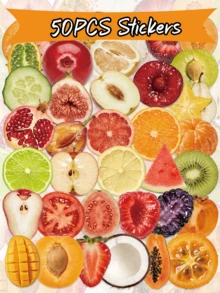 50pcs Fresh Cut Fruit PET Stickers, Waterproof Transparent Creative Cartoon Stickers, Suitable For Decorating Phones, Tablets, Luggage, Guitars, Skateboards - 1 Set - View 9