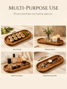 1pc Acacia Wood Serving Tray, Multipurpose Solid Wooden Tray With Handles, Decorative Platter For Food, Snacks, Coffee, Breakfast, Ottoman, Coffee Table, Housewarming Gift - View 3