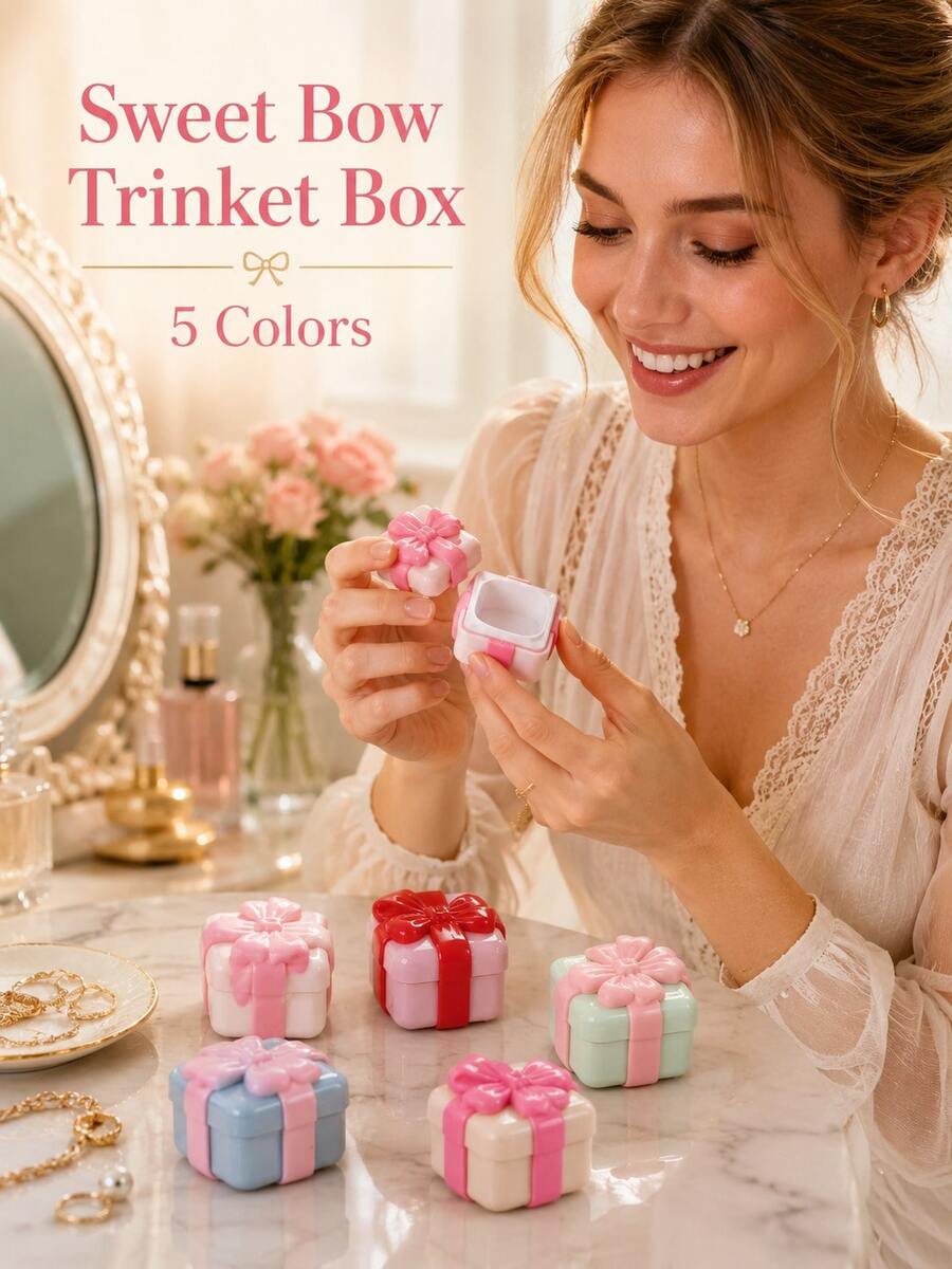 Cute Bow Decor Gift Box, Exquisite Small Storage Box, Pink Bow Decor Box, Cosmetic Packaging - Perfect For Valentine's Day, Birthday, Anniversary, Graduation Season, Etc., Great Gift For Girlfriend.
