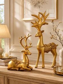 2pcs White Deer Statue Set, Elegant Deer Statue Home Decor, Luxury Animal Sculpture Decoration, Romantic Desktop Ornament, Suitable For Living Room, Bedroom, Entryway, Bookshelf, Fireplace Mantel, Wedding Gift, Housewarming Gift, Christmas Decoration - 1PC - View 14